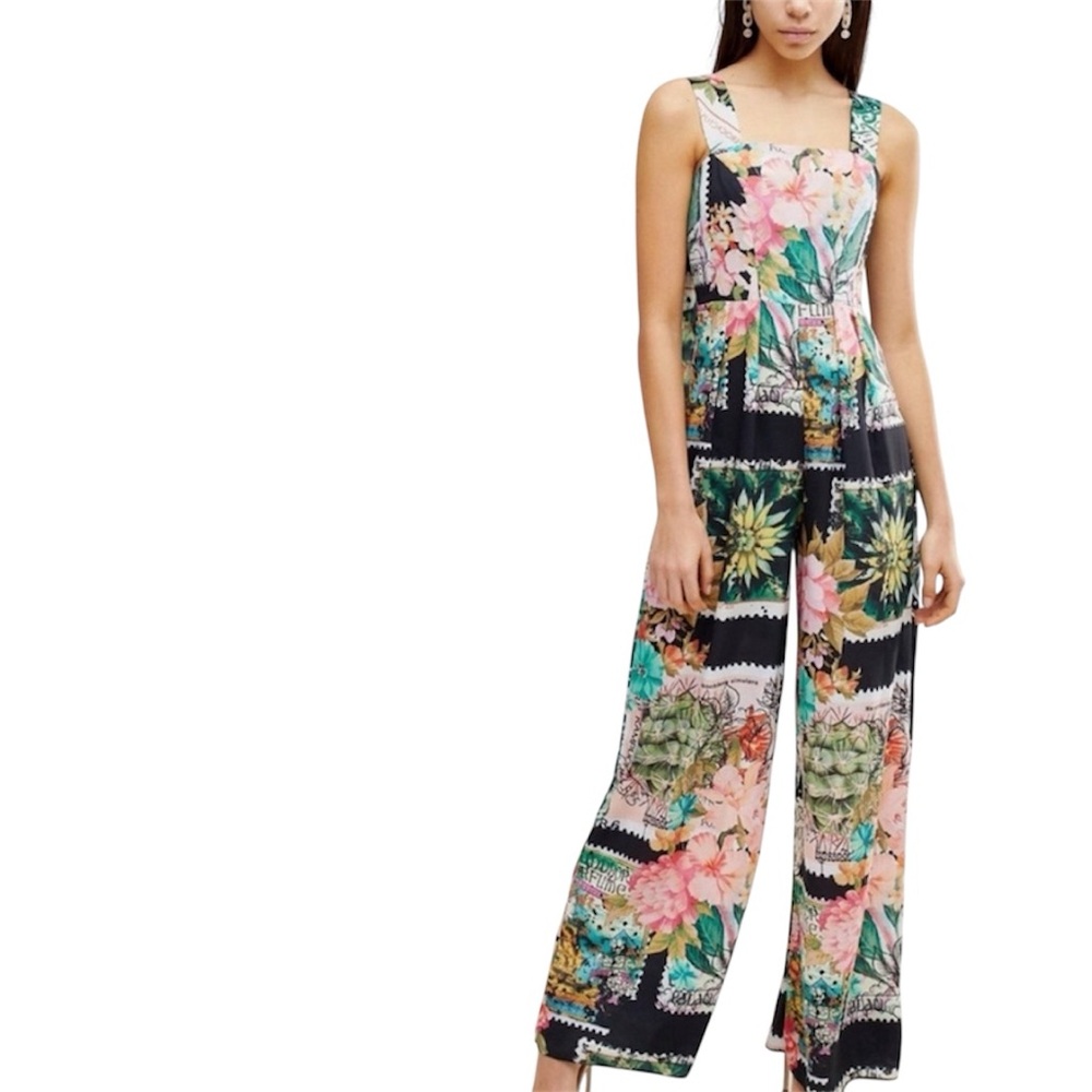 ASOS Postcard Wide Leg Square Neck Sleeveless Jumper Jumpsuit Vacation Beach